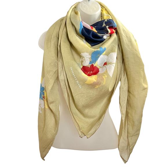 Vintage Geoffrey Beene Colorful Tropical Hawaiian Beach Print Cotton Scarf Shawl